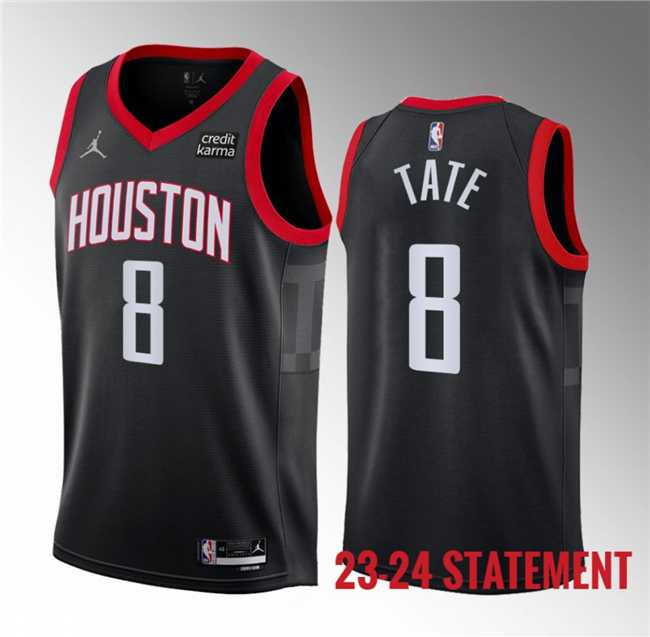 Mens Houston Rockets #8 JaeSean Tate Black 2023 Statement Edition Stitched Basketball Jersey Dzhi